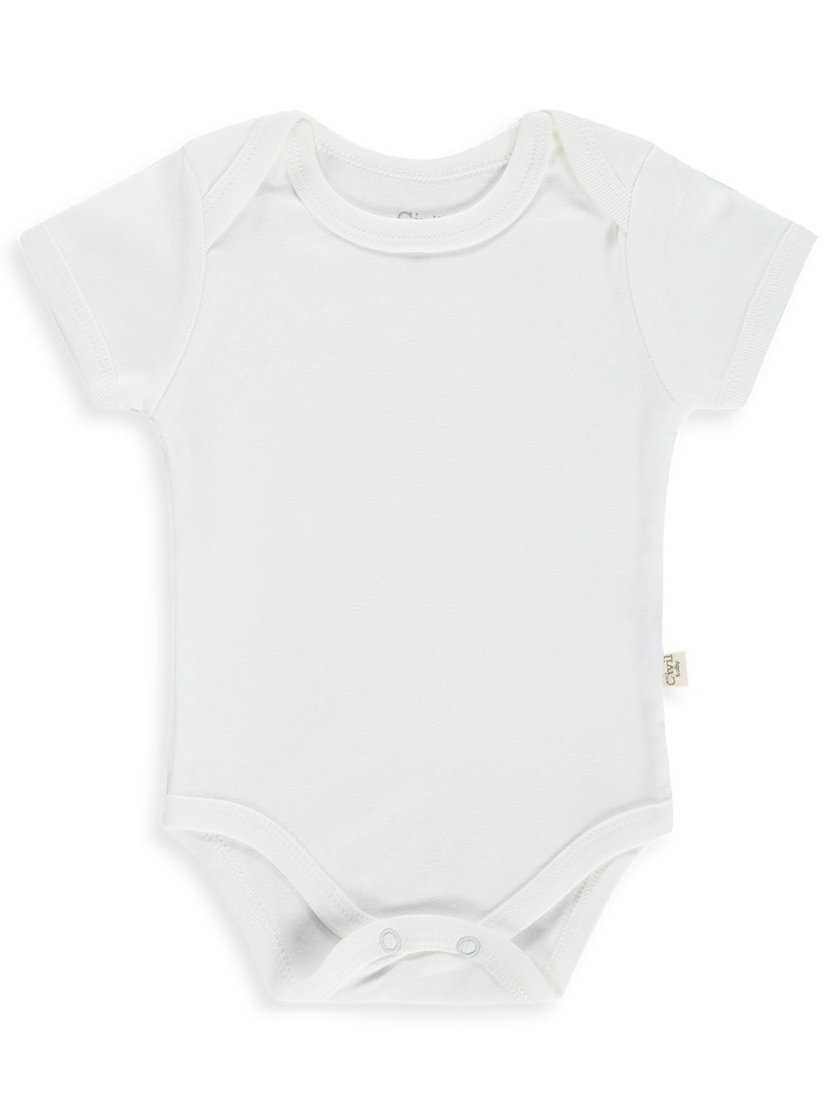 Civil Baby Düz Kısa Kol 3 lü 3-9 Ay Çıtçıtlı Badi - Beyaz
