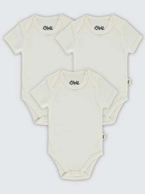 Civil Baby Düz Kısa Kol 3 lü 1-3 Yaş Çıtçıtlı Badi - Beyaz