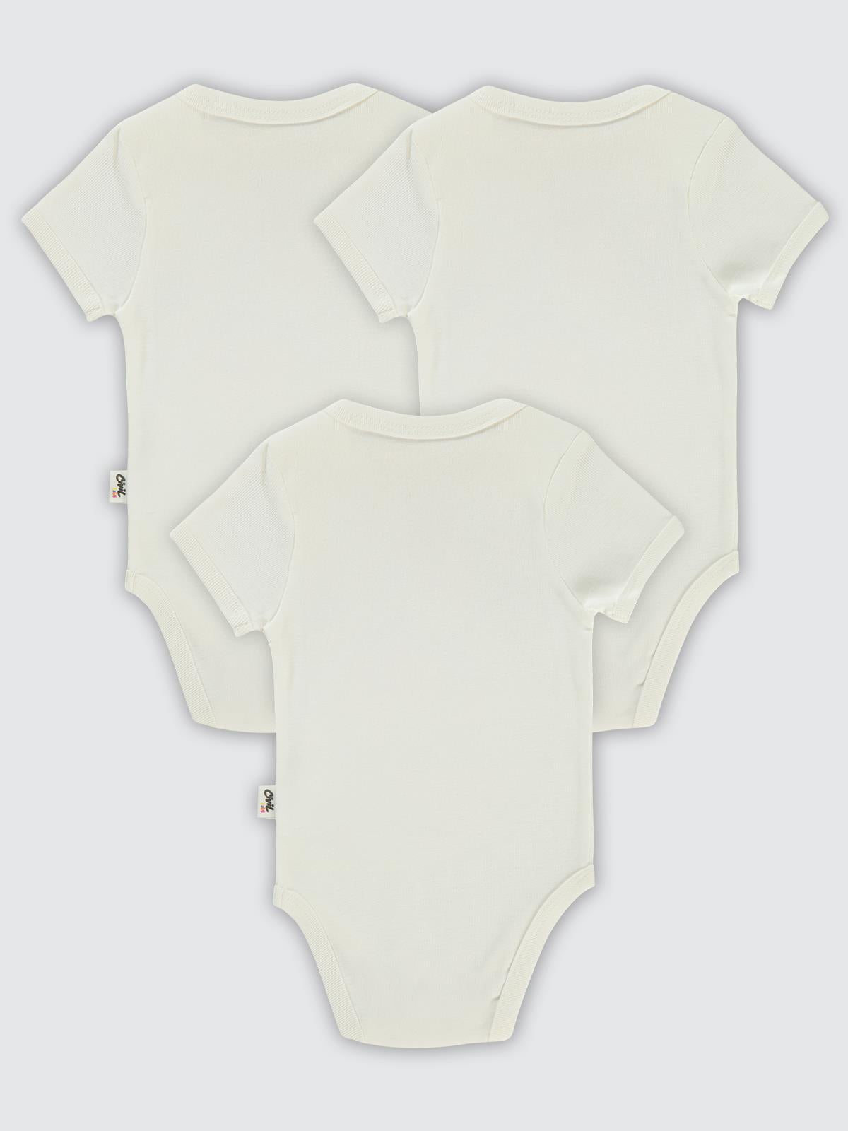 Civil Baby Düz Kısa Kol 3 lü 0-1 Ay Çıtçıtlı Badi - Beyaz