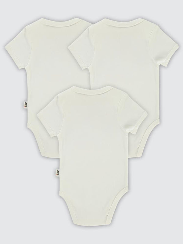 Civil Baby Düz Kısa Kol 3 lü 0-1 Ay Çıtçıtlı Badi - Beyaz