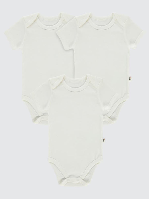 Civil Baby Düz Kısa Kol 3 lü 3-9 Ay Çıtçıtlı Badi - Beyaz