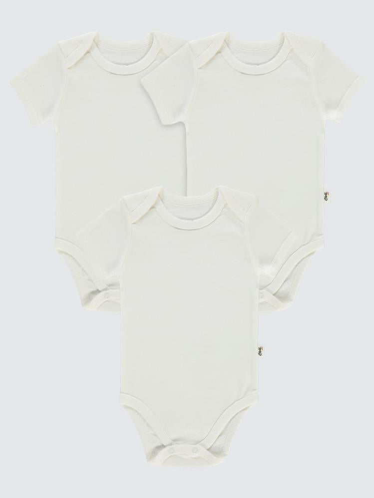 Civil Baby Düz Kısa Kol 3 lü 3-9 Ay Çıtçıtlı Badi - Beyaz