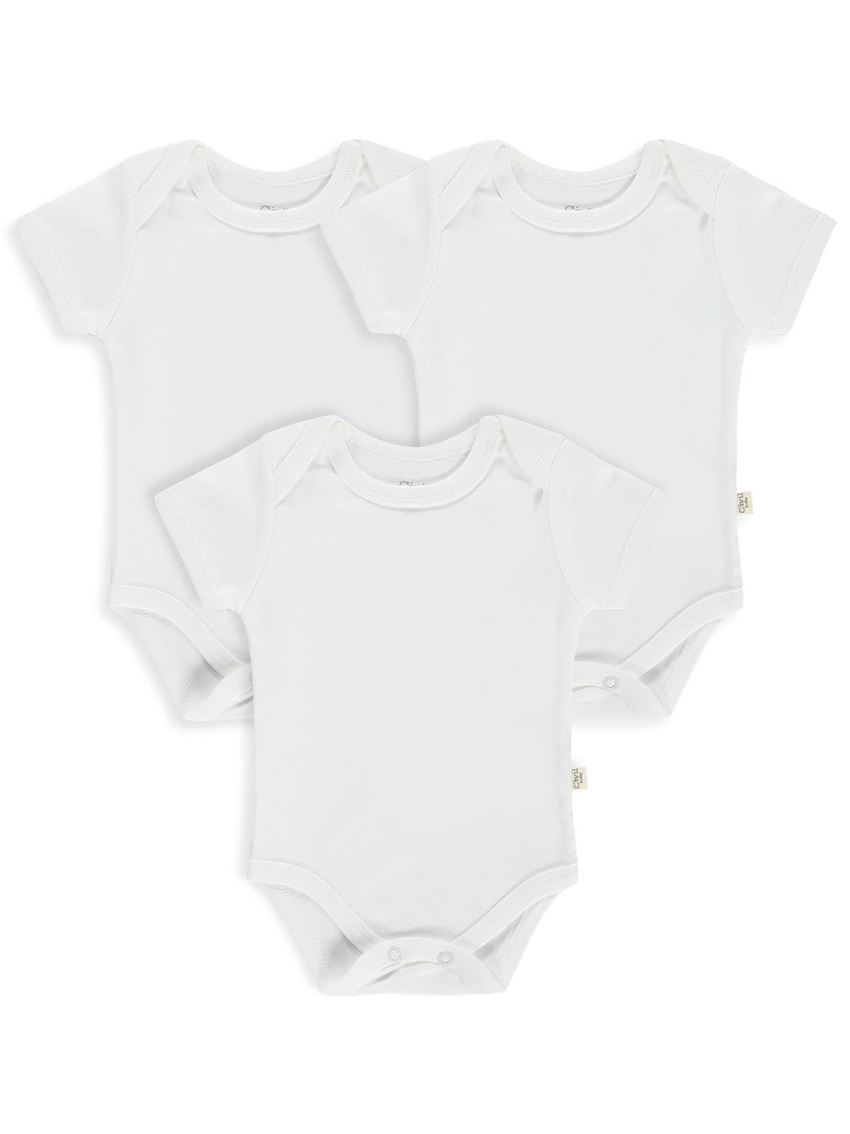 Civil Baby 3 lü Düz Kısa Kol 0-36 Ay Çıtçıtlı Badi - Beyaz