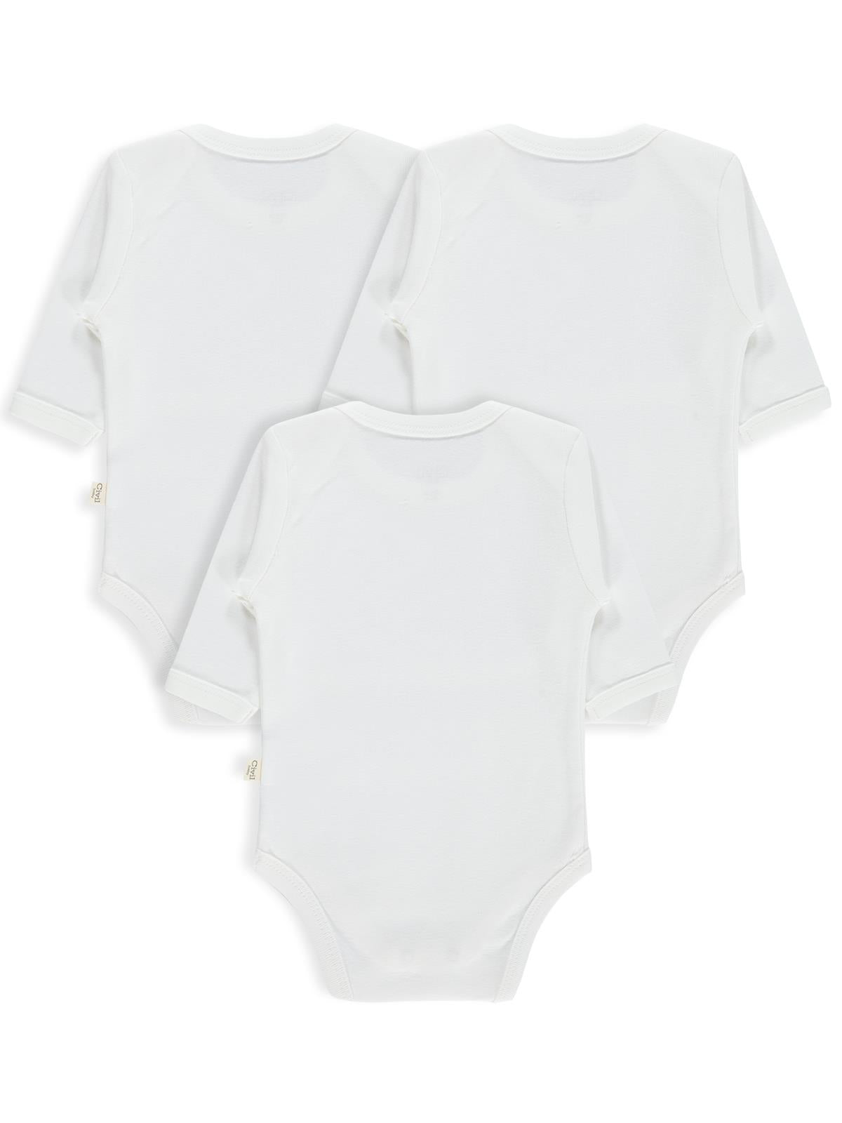 Civil Baby 3 lü Düz Uzun Kol 0-36 Ay Çıtçıtlı Badi - Beyaz