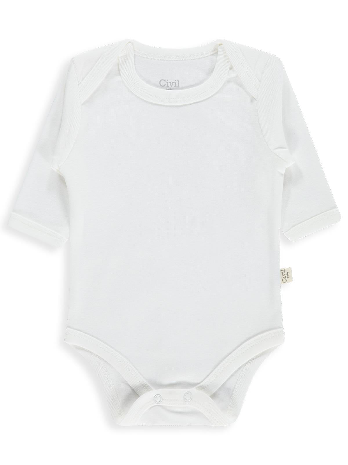 Civil Baby 3 lü Düz Uzun Kol 0-36 Ay Çıtçıtlı Badi - Beyaz