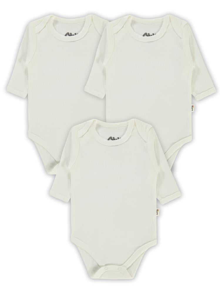 Civil Baby Düz Uzun Kol 3 lü 1-3 Yaş  Çıtçıtlı Badi - Beyaz