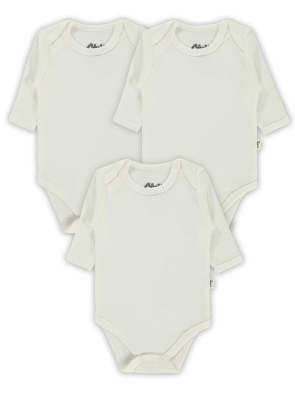 Civil Baby Düz Uzun Kol 3 lü 1-3 Yaş  Çıtçıtlı Badi - Beyaz
