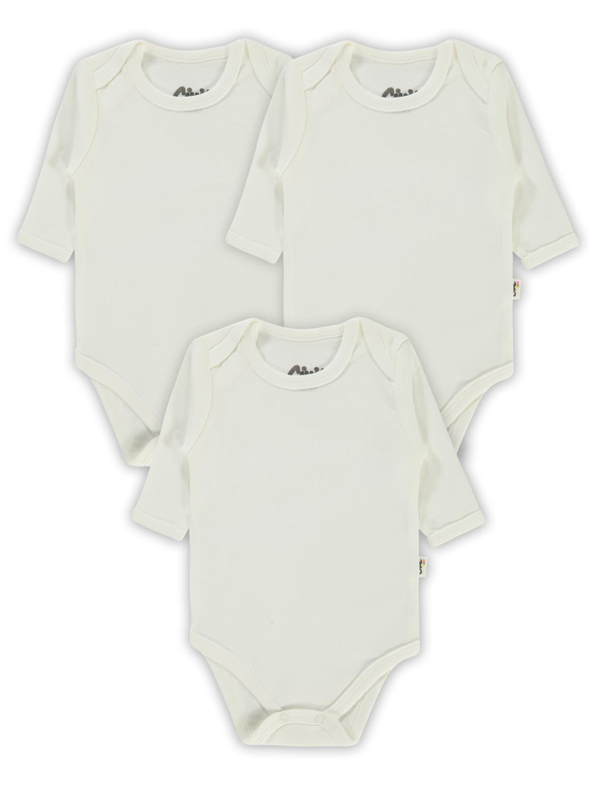 Civil Baby Düz Uzun Kol 3 lü 1-3 Yaş  Çıtçıtlı Badi - Beyaz