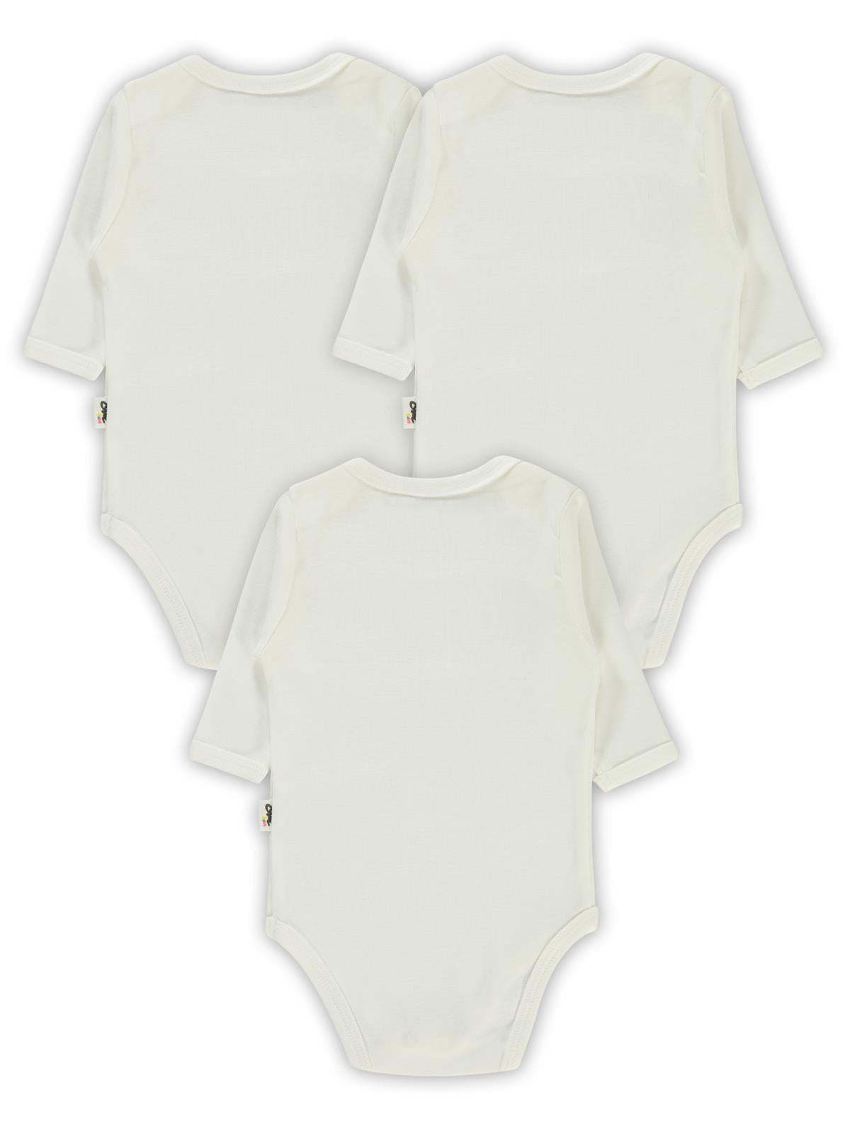 Civil Baby Düz Uzun Kol 3 lü 1-3 Yaş  Çıtçıtlı Badi - Beyaz