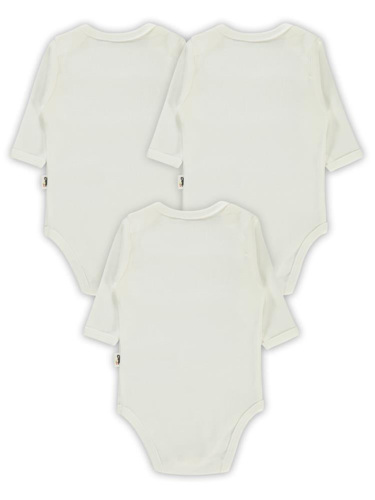 Civil Baby Düz Uzun Kol 3 lü 1-3 Yaş  Çıtçıtlı Badi - Beyaz
