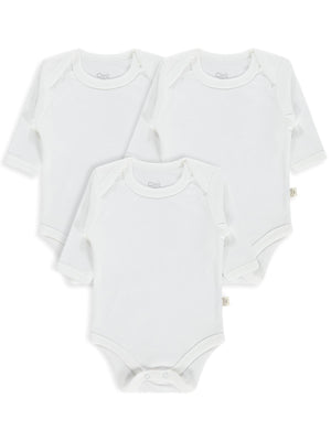 Civil Baby 3 lü Düz Uzun Kol 0-36 Ay Çıtçıtlı Badi - Beyaz