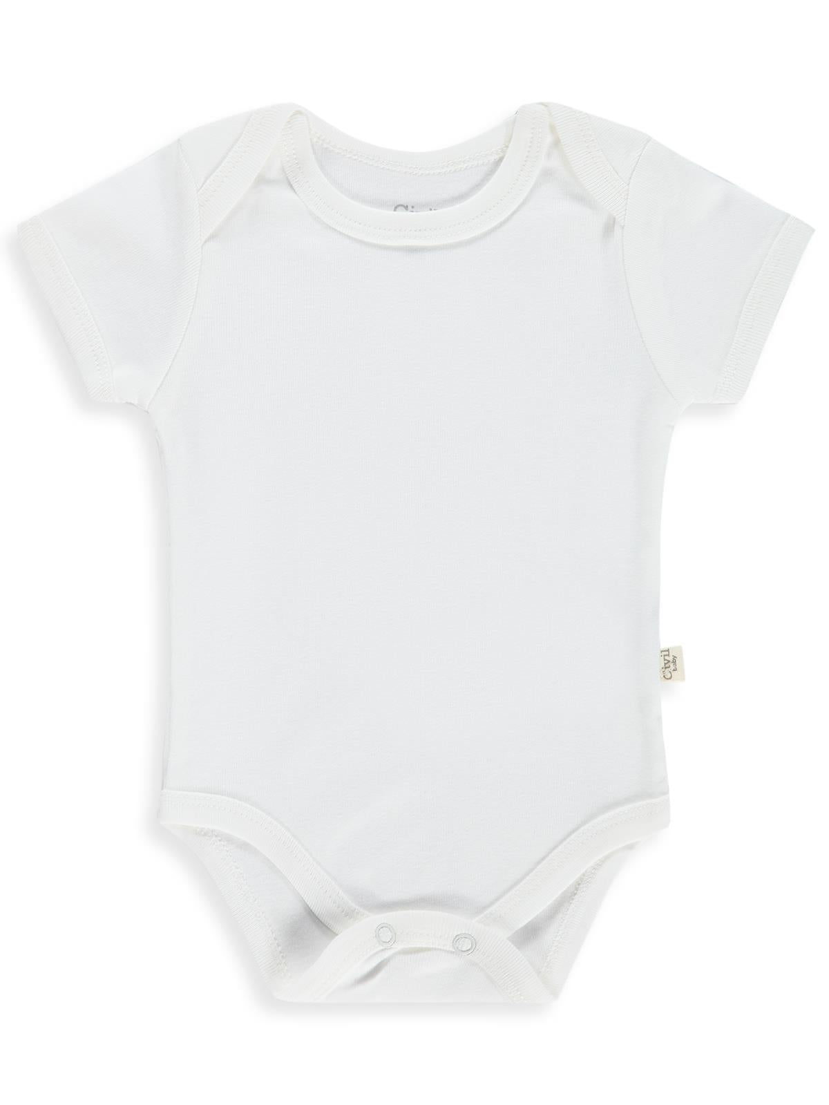 Civil Baby 5 li Düz Kısa Kol 0-36 Ay Çıtçıtlı Badi - Beyaz
