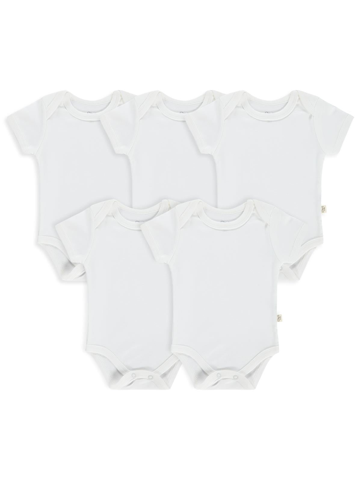 Civil Baby 5 li Düz Kısa Kol 0-36 Ay Çıtçıtlı Badi - Beyaz
