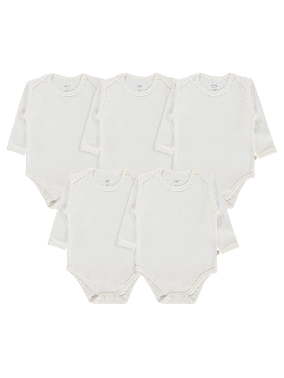 Civil Baby Düz Uzun Kol 5 li 1-3 Yaş Çıtçıtlı Badi - Beyaz