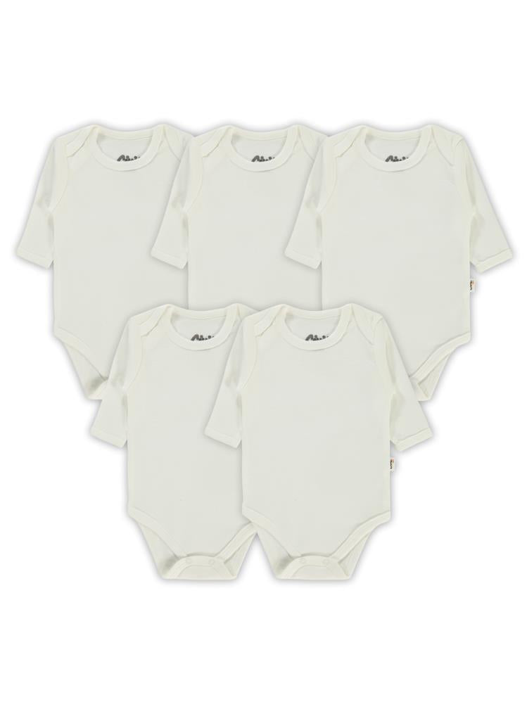 Civil Baby Düz Uzun Kol 5 li 3-9 Ay Çıtçıtlı Badi - Beyaz