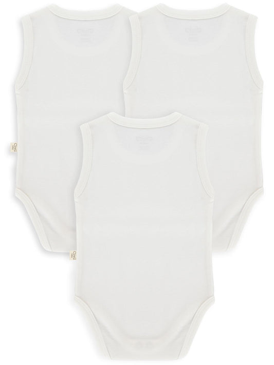 Civil Baby 3'lü Çıtçıtlı Badi Seti | Pamuklu Kolsuz | Ribana Bebek Atlet Badi - Beyaz