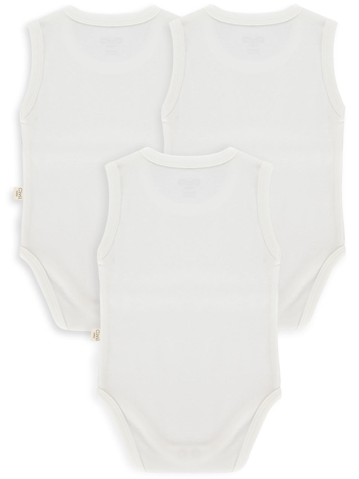 Civil Baby 3 lü Düz Sıfır Kol 0-36 Ay Çıtçıtlı Badi - Beyaz