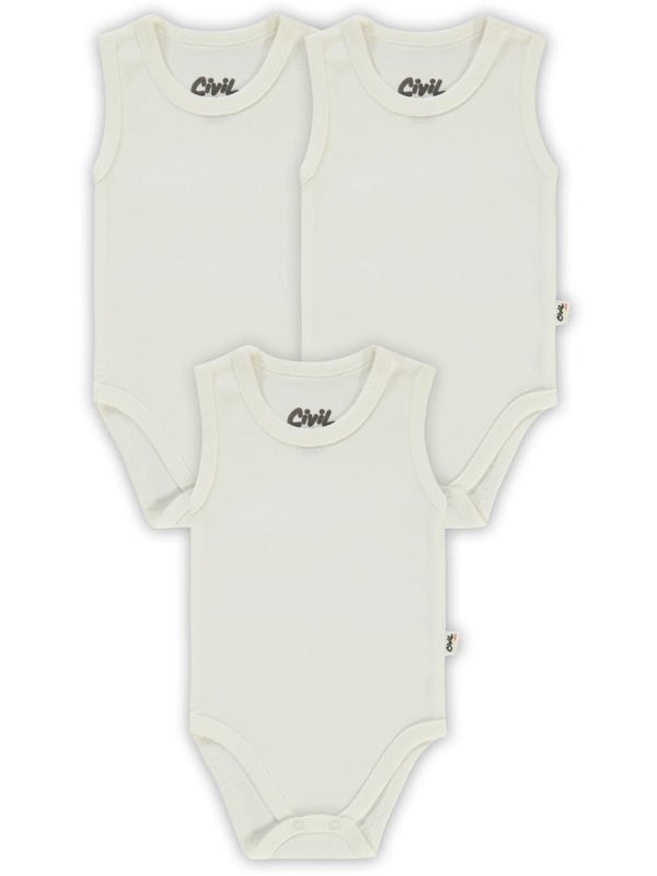 Civil Baby Düz Sıfır Kol 3 lü 1-3 Yaş Çıtçıtlı Badi - Beyaz