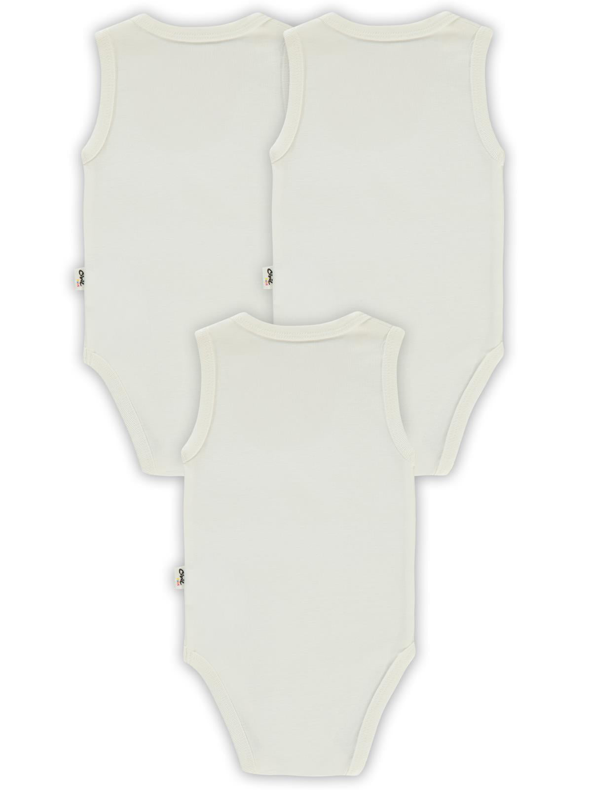 Civil Baby Düz Sıfır Kol 3 lü 1-3 Yaş Çıtçıtlı Badi - Beyaz