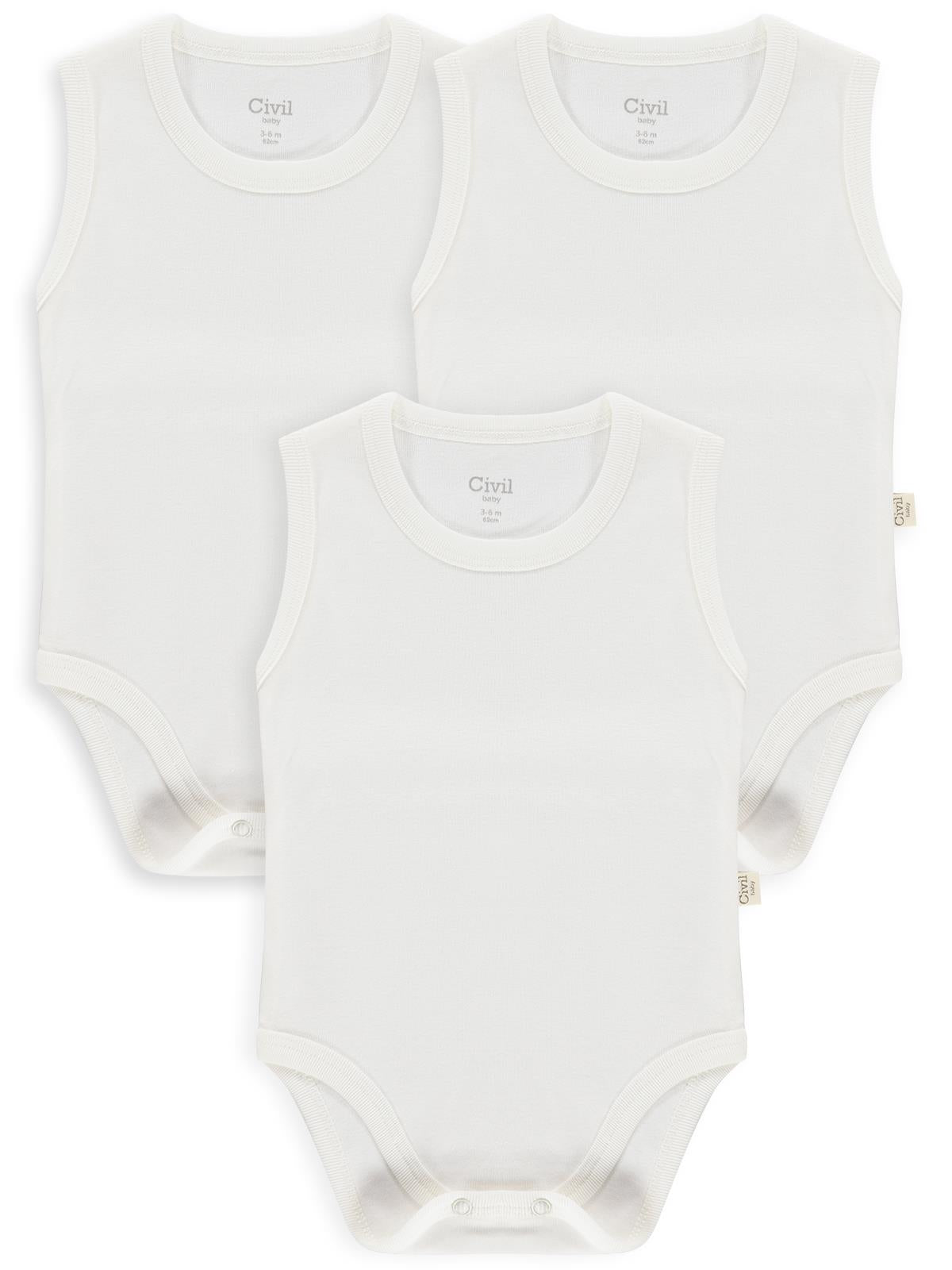 Civil Baby 3 lü Düz Sıfır Kol 0-36 Ay Çıtçıtlı Badi - Beyaz