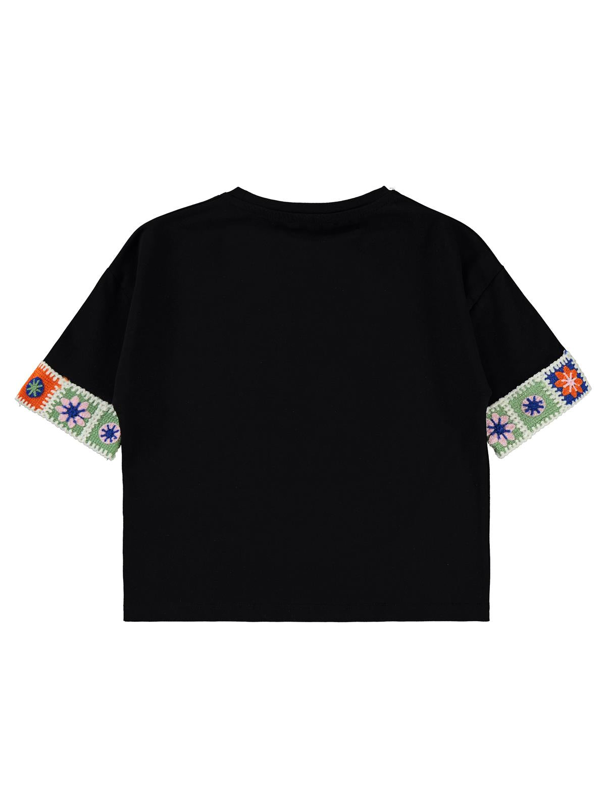 Civil Girls Kolu Desenli 6-9 Yaş Tişört - Siyah