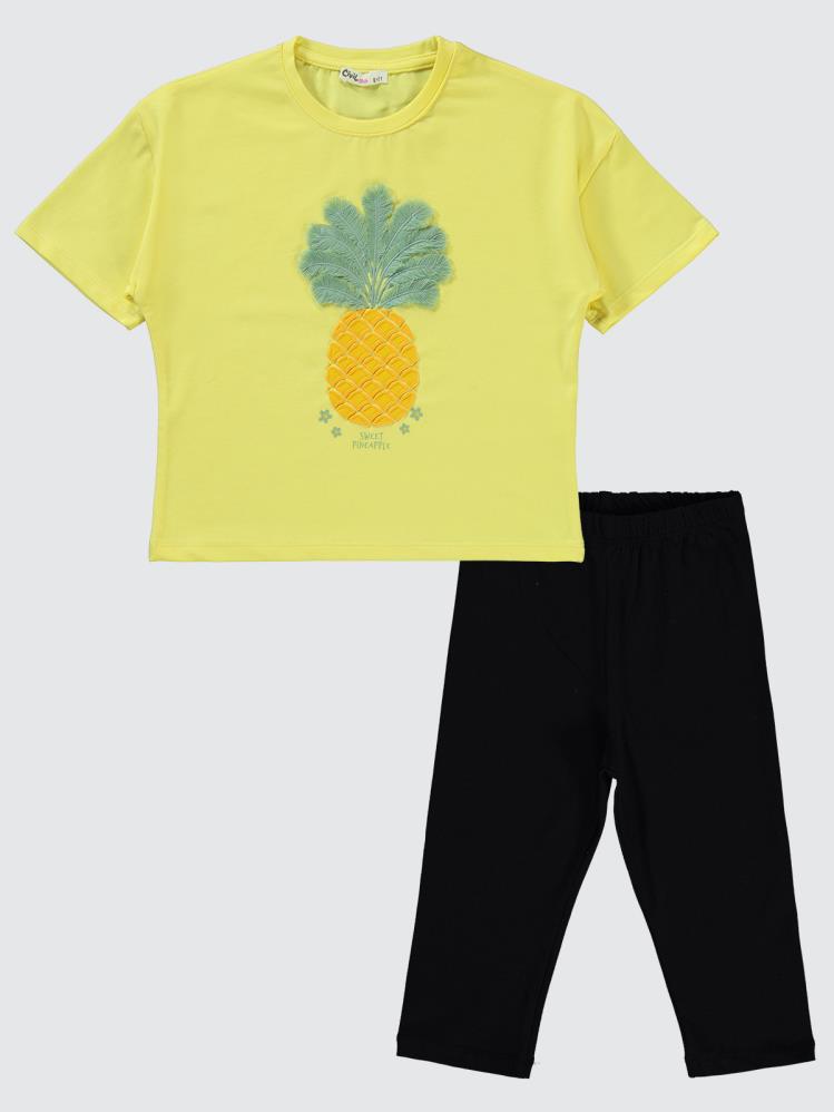 Civil Girls Ananas Baskılı 6-9 Yaş Takım - Sarı