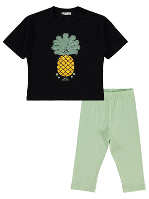 Civil Girls Ananas Baskılı 6-9 Yaş Takım - Siyah
