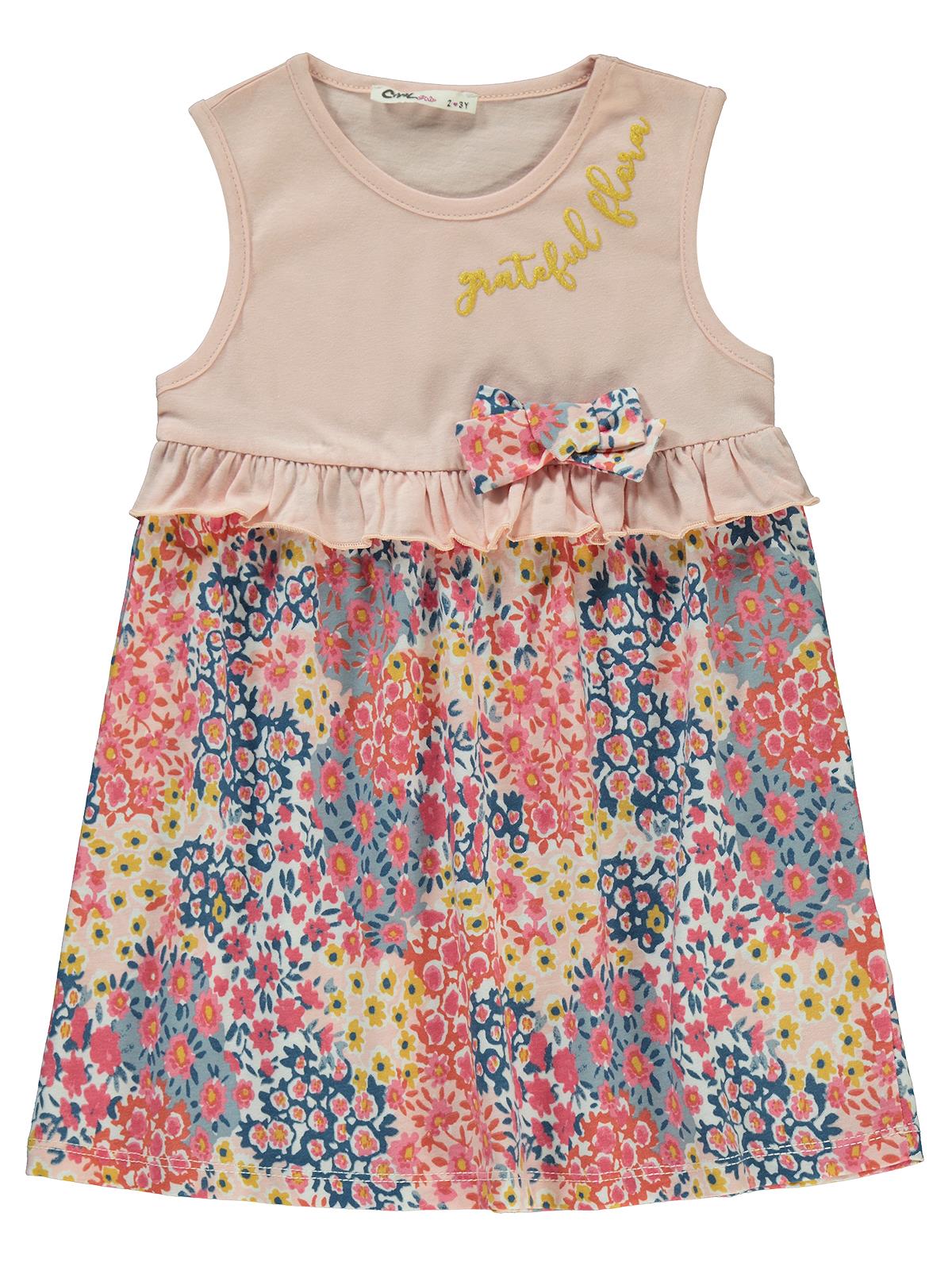 Civil Girls Çıtır Çiçek Desenli  2-5 Yaş Elbise - Pudra