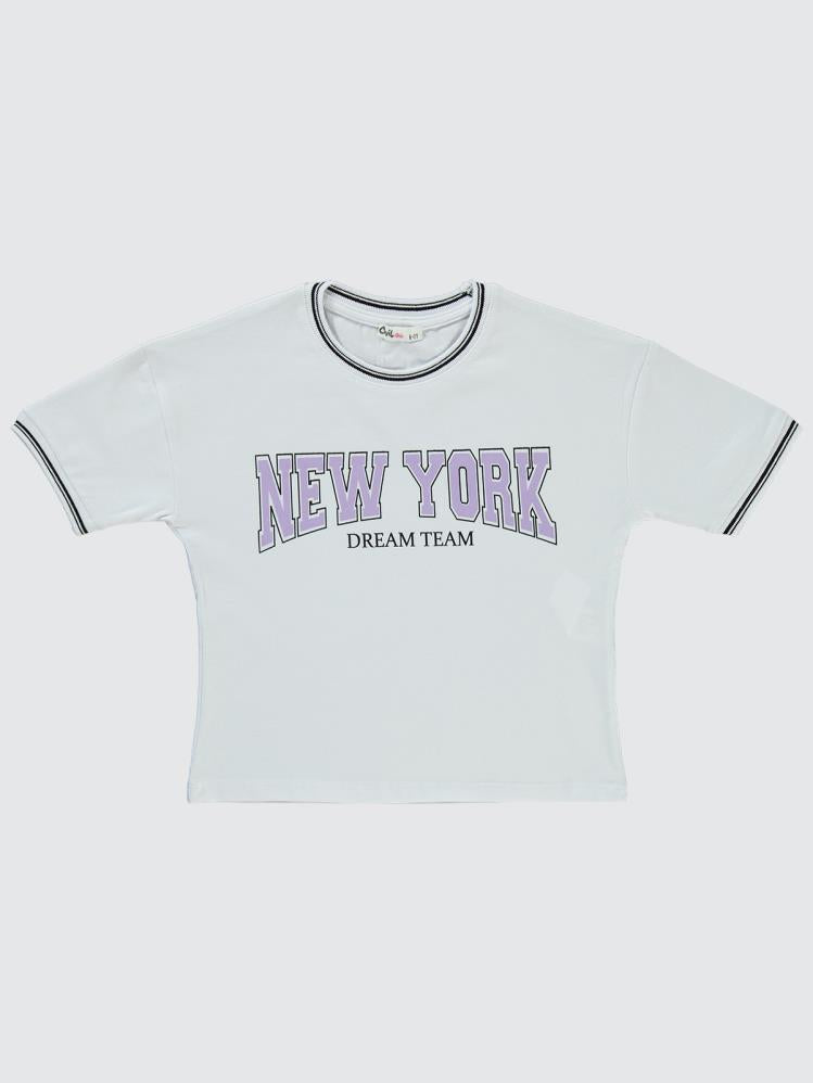 Civil Girls New York Baskılı 6-9 Yaş Tişört - Beyaz