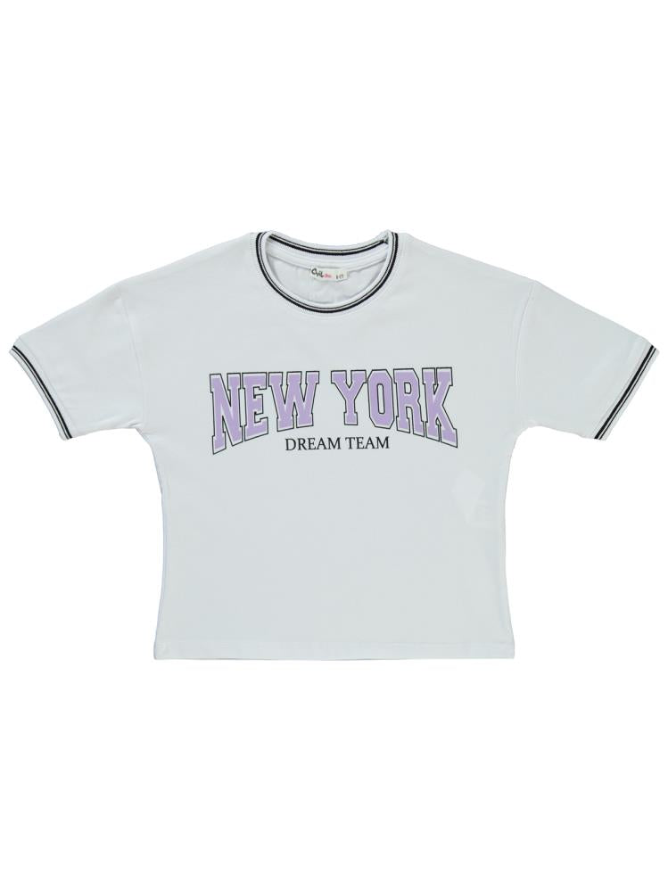 Civil Girls New York Baskılı 10-13 Yaş Tişört - Beyaz