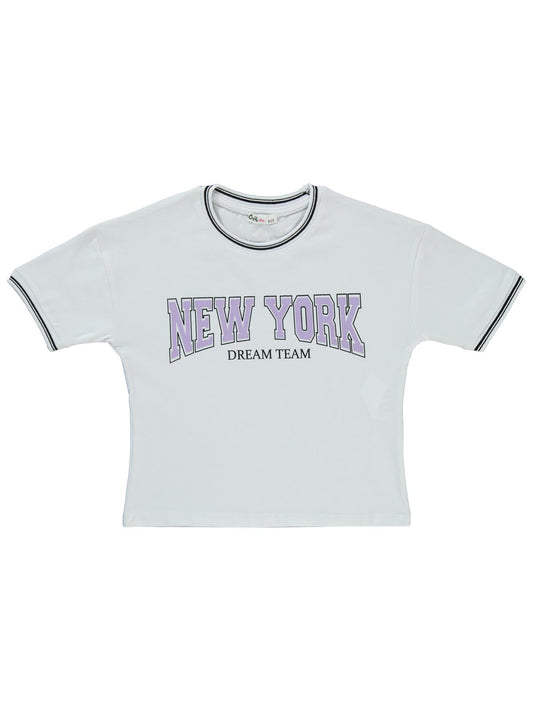 Civil Girls New York Baskılı 6-9 Yaş Tişört - Beyaz