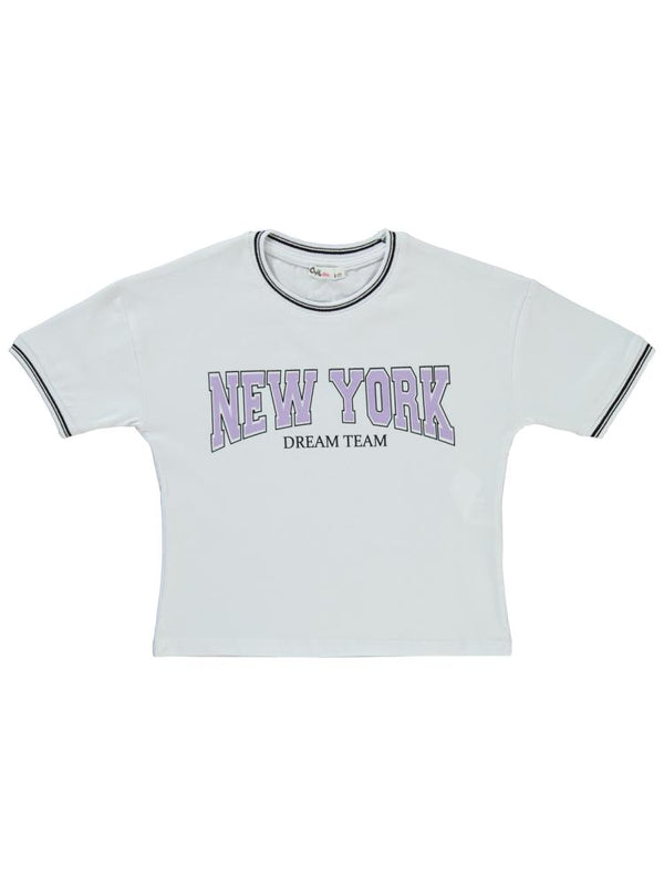 Civil Girls New York Baskılı 10-13 Yaş Tişört - Beyaz
