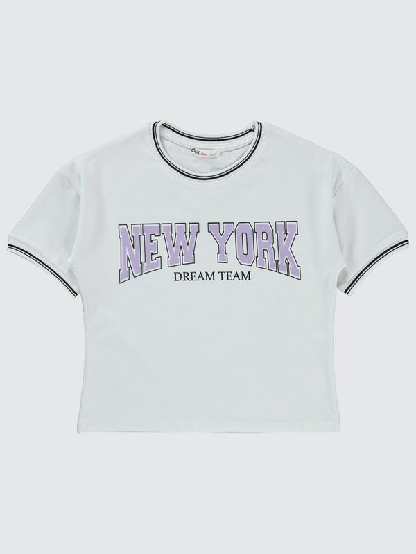 Civil Girls New York Baskılı 6-9 Yaş Tişört - Beyaz