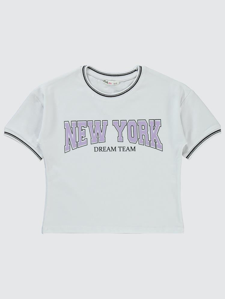 Civil Girls New York Baskılı 6-9 Yaş Tişört - Beyaz