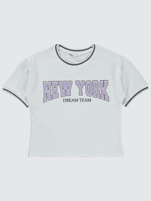 Civil Girls New York Baskılı 6-9 Yaş Tişört - Beyaz