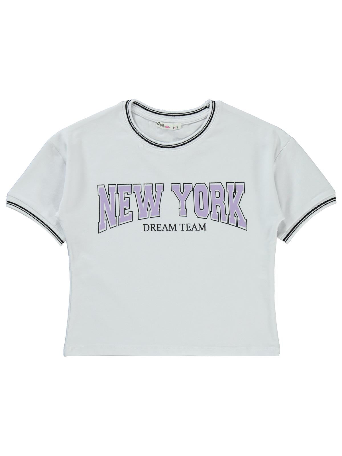 Civil Girls New York Baskılı 6-9 Yaş Tişört - Beyaz