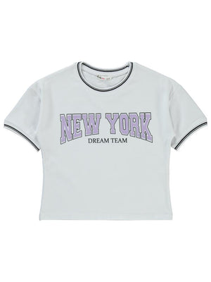 Civil Girls New York Baskılı 10-13 Yaş Tişört - Beyaz