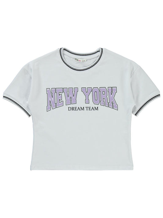 Civil Girls New York Baskılı 6-9 Yaş Tişört - Beyaz