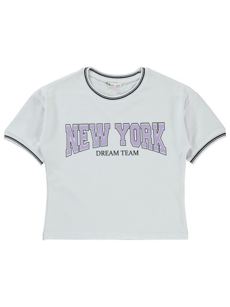 Civil Girls New York Baskılı 10-13 Yaş Tişört - Beyaz