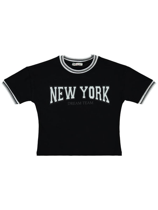 Civil Girls New York Baskılı 10-13 Yaş Tişört - Siyah