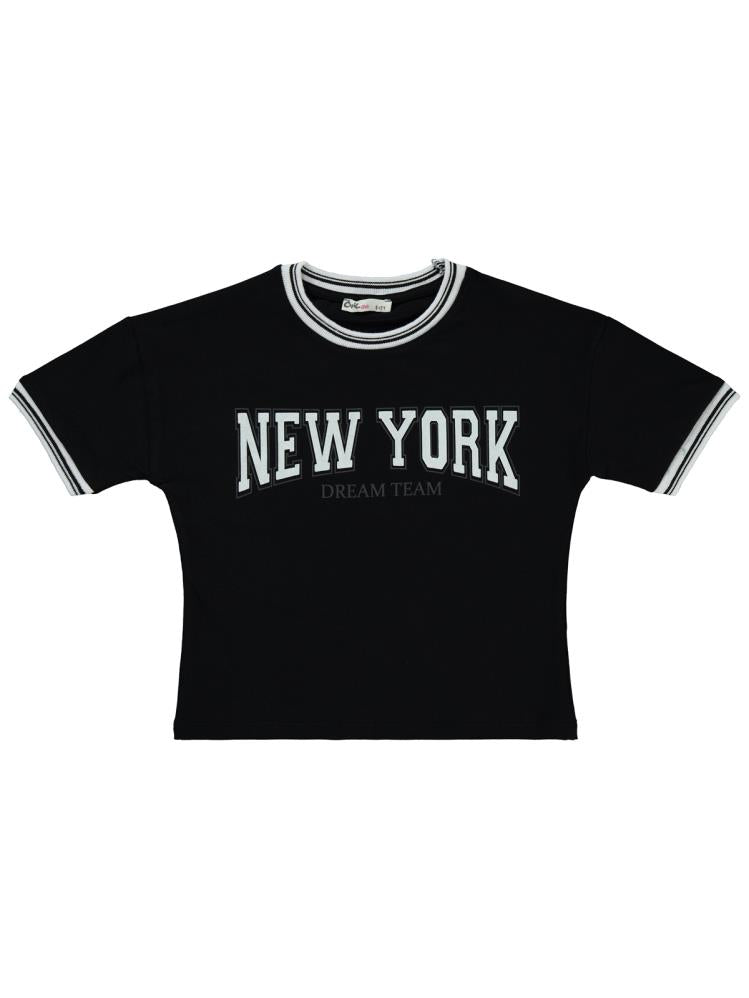 Civil Girls New York Baskılı 10-13 Yaş Tişört - Siyah