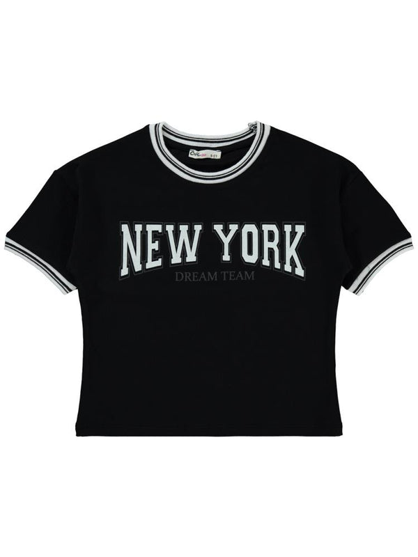 Civil Girls New York Baskılı 10-13 Yaş Tişört - Siyah