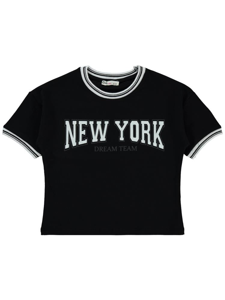 Civil Girls New York Baskılı 10-13 Yaş Tişört - Siyah