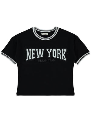 Civil Girls New York Baskılı 10-13 Yaş Tişört - Siyah
