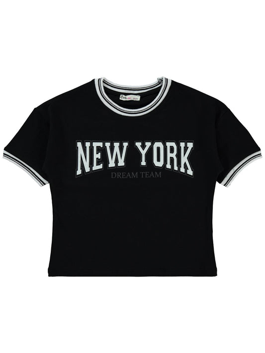 Civil Girls New York Baskılı 10-13 Yaş Tişört - Siyah