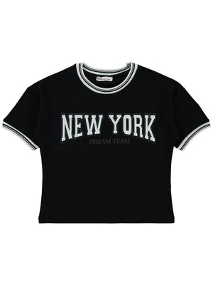 Civil Girls New York Baskılı 6-9 Yaş Tişört - Siyah