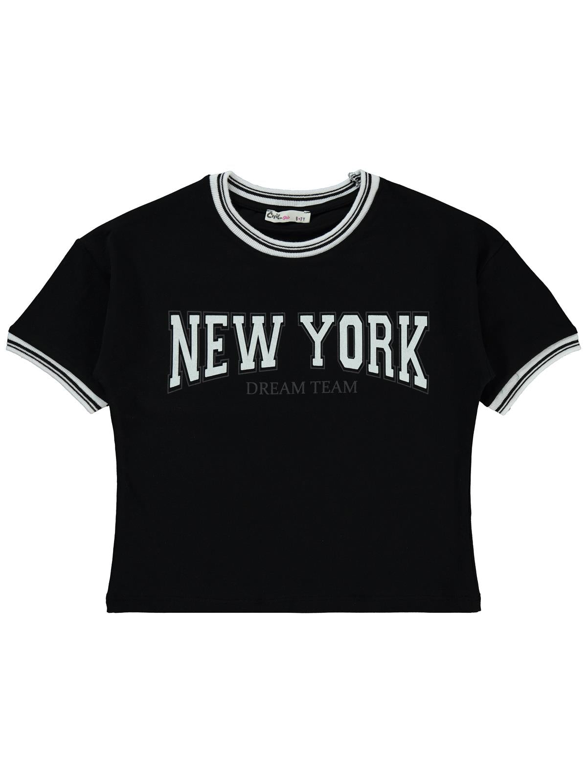Civil Girls New York Baskılı 6-9 Yaş Tişört - Siyah