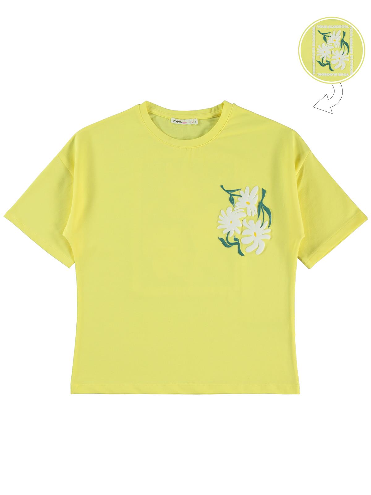Civil Girls Papatya Baskılı 10-13 Yaş Tişört - Sarı