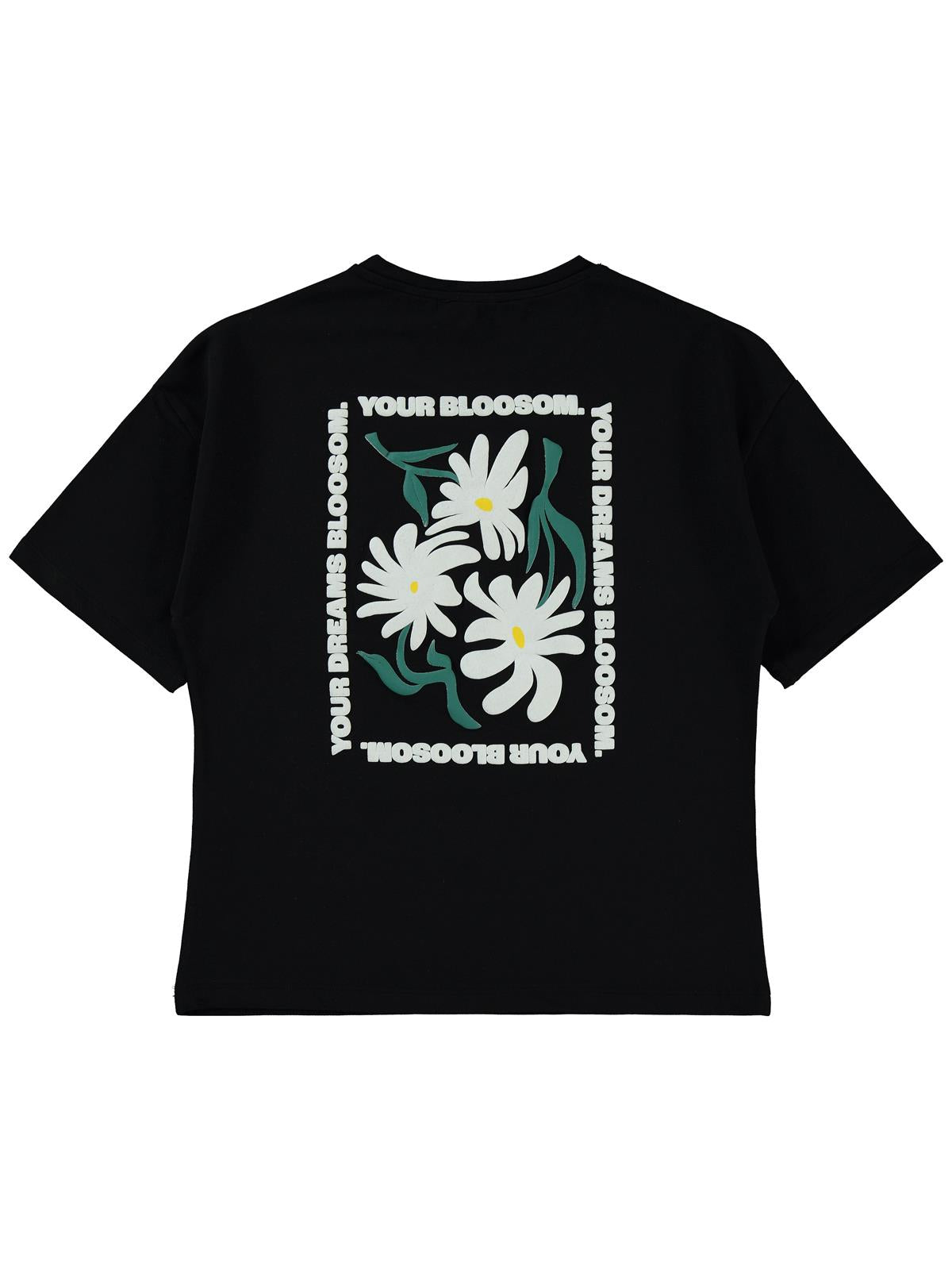 Civil Girls Papatya Baskılı 10-13 Yaş Tişört - Siyah