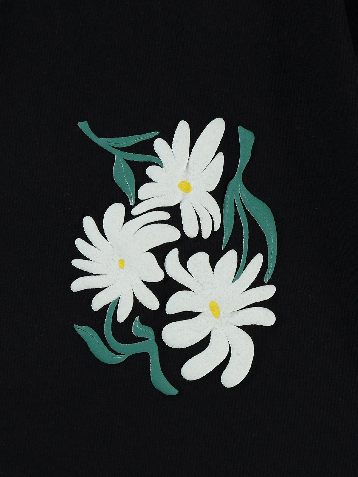 Civil Girls Papatya Baskılı 10-13 Yaş Tişört - Siyah